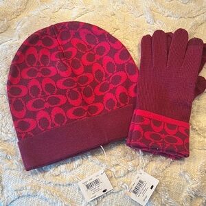 Women’s Coach Beanie and Gloves Set - Dark Burgundy and Deep Rose -Beautiful!!